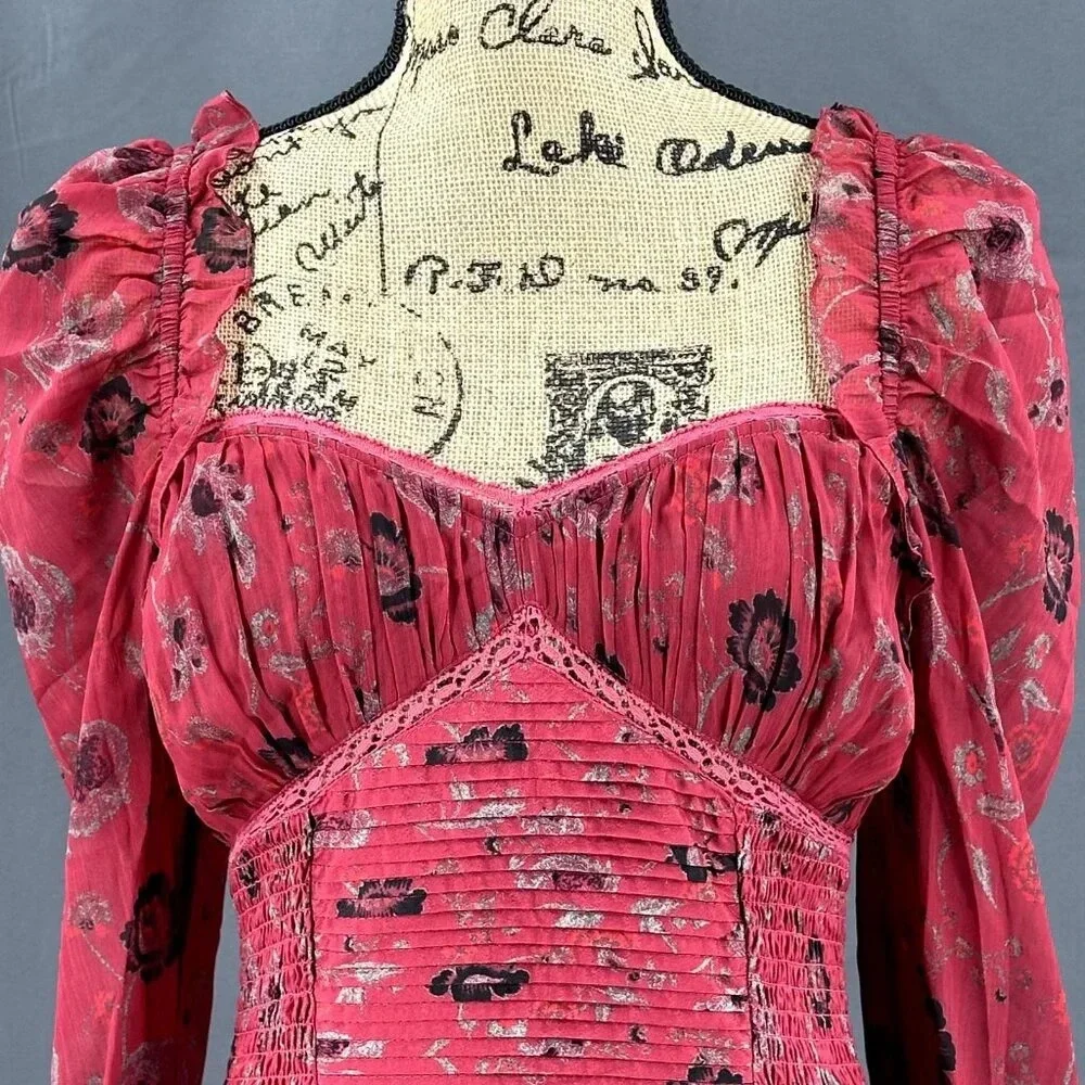 Free People‎ Bodysuit Women S? Floral Sweatheart Neck Ruched Flirty Date Night